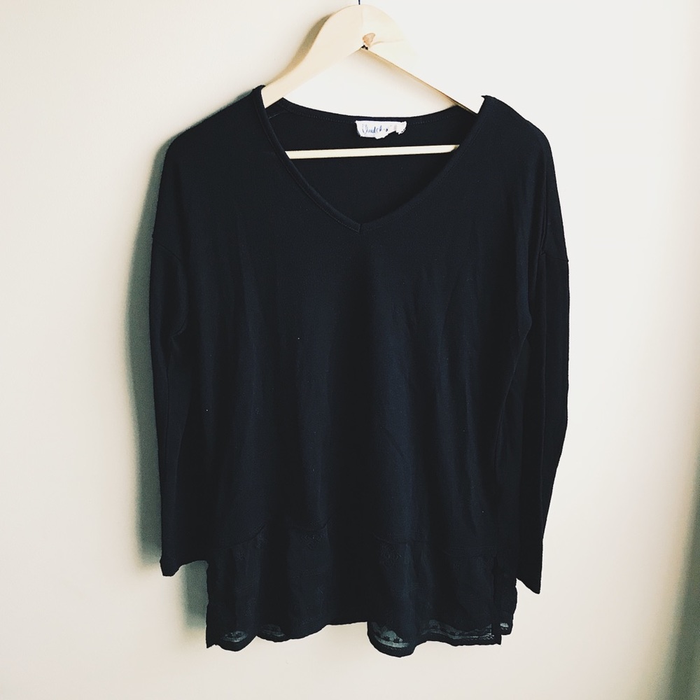 Cloud Chaser Black Long Sleeve Lace Trimmed Tunic